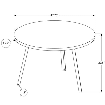 47" Wood Round Dining Table, Reclaimed Wood, Metal Legs, 4 Seater, 4512822897974 Brand: Homeroots, Size: 47.25inW x 47.25inD x 29.5inH, Weight: 48lb, Shape: Round, Material: Top: Reclaimed Wood, Legs: Metal, Seating Capacity: Seats 2-4 people, Color: Top: Natural Wood Color, Base: Black