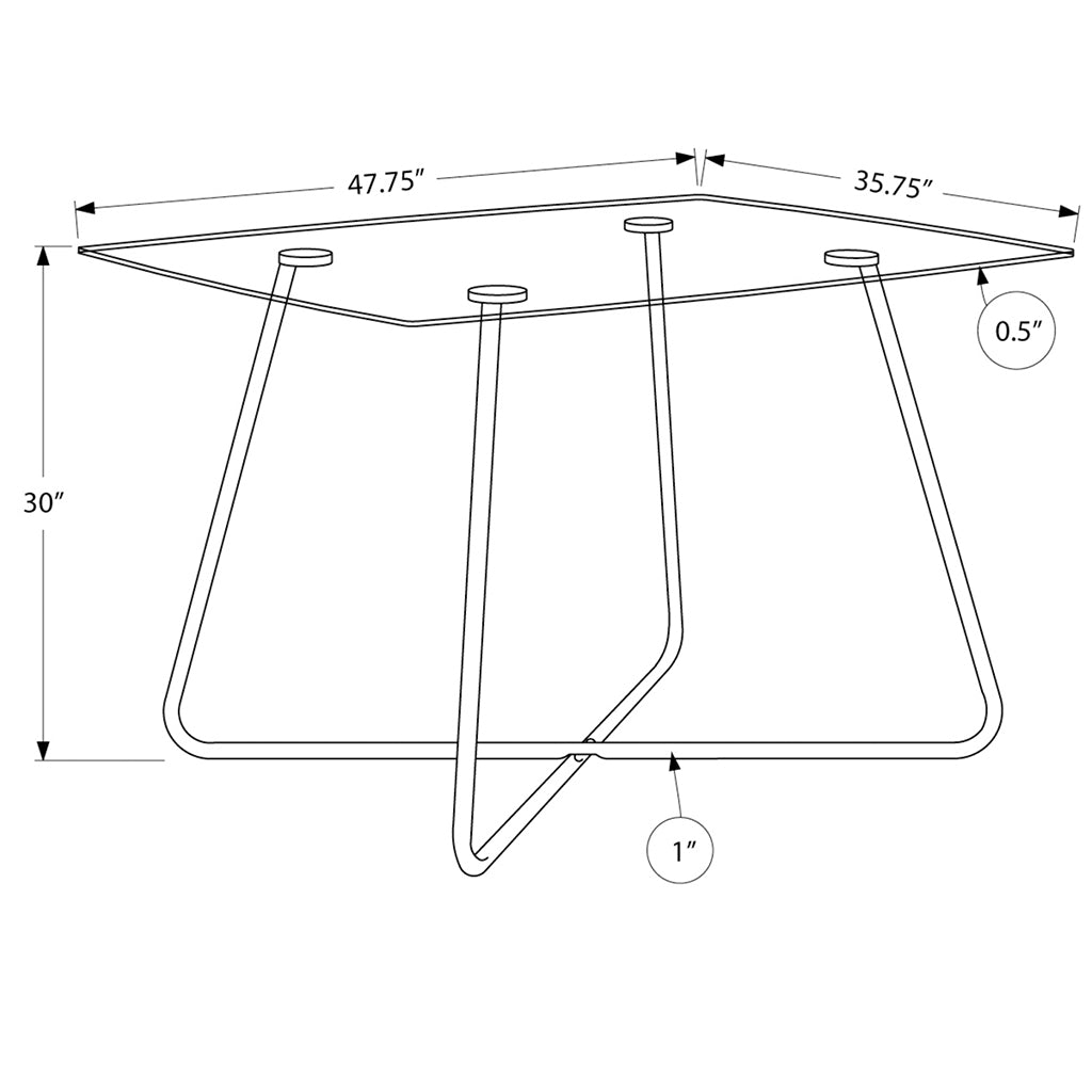 48" x 36" Modern Dining Table With Glass Top, 4 Seater, 332596