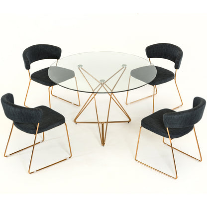 47 inch Round Contemporary Glass Dining Table, Golden Color, 4 Seater, 283104 Brand: Homeroots, Size: 47inW x 47inD x 30inH, Weight:  87lb, Shape: Round, Material: Top: Glass Top, Base: Stainless Steel, Seating Capacity: Seats 2-4 people, Color: Golden Color