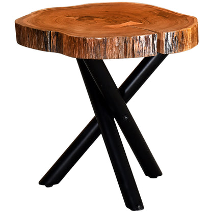 Shlok | Live Edge Tree Stump End Table, Acacia Top, Metal Legs, 501-516BK