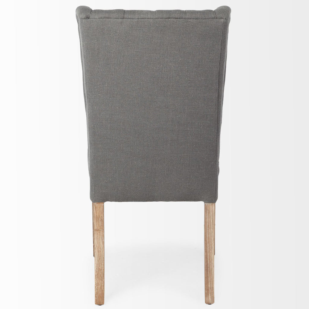 Dining Chair, Gray Plush Linen Covering, Ash Solid Wood Base