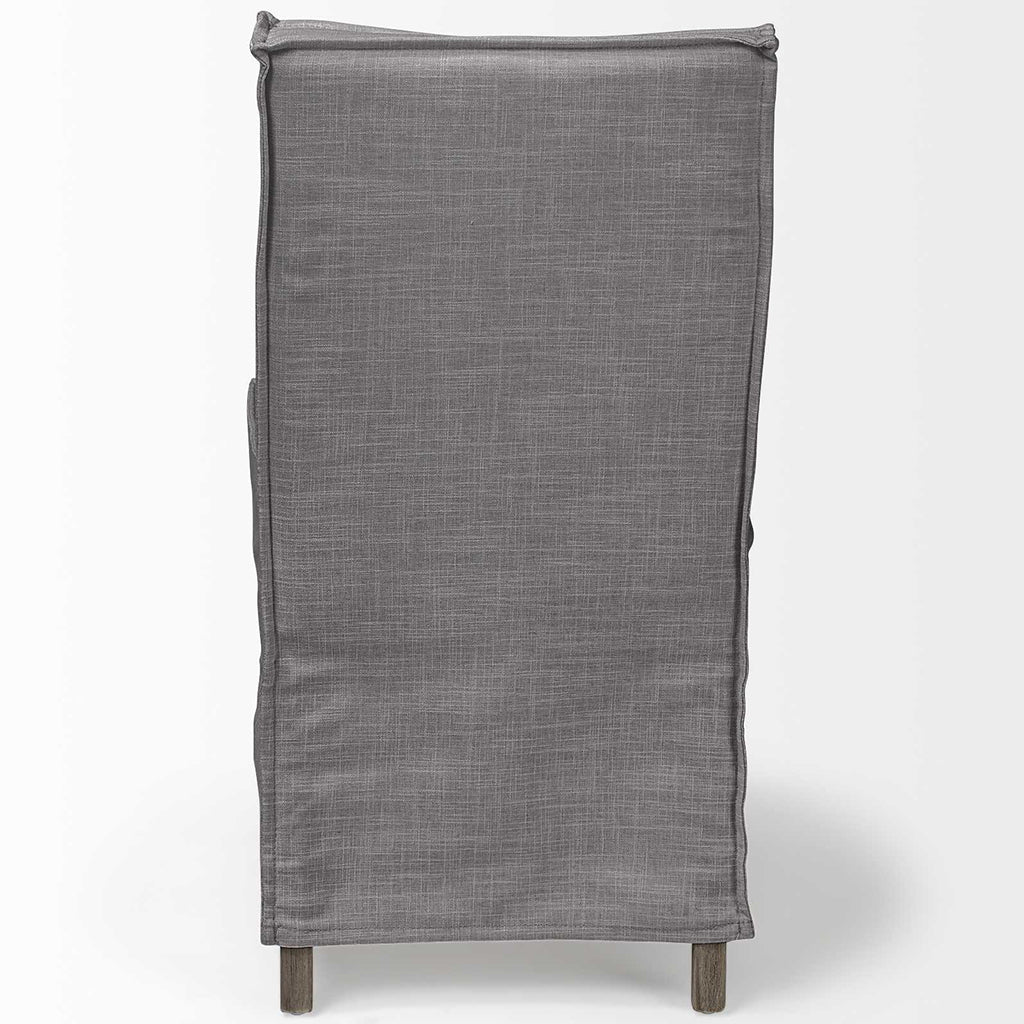 Gray Fabric Slip Cover With Brown Wooden Base Dining Chair