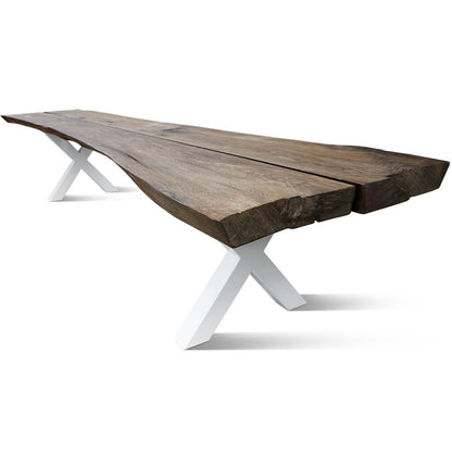 Ligram | Narrow Live Edge Dining Table, Solid Oak Wood, Metal Legs, 14 Seater, SCANDI062