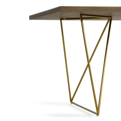 Tobacco Veneer Dining Table With Gold Legs, Rectangular, MDF Top, Brass Legs, 8 Seater, 283333