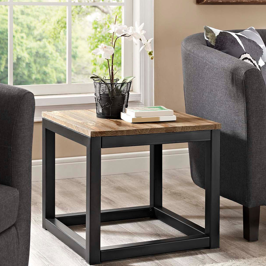 Attune | Modern Industrial Style Square End Table, EEI-2773-BRN