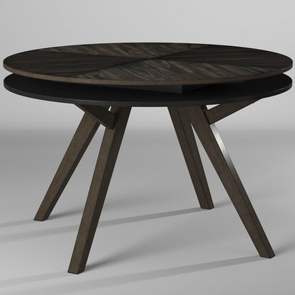 Lennox Round Table With Storage, Round Dining Table For 4, Contemporary Table, Rubberwood, Mindi Veneer, 5164-03 Brand: Alpine Furniture; Size: 47.5inW x 47.5inD x 30inH Weight: 104lb; Shape: Round; Material: Rubberwood Solids & Mindi Veneer Seating Capacity: Seats 2-4 people; Color: Dark Tobacco