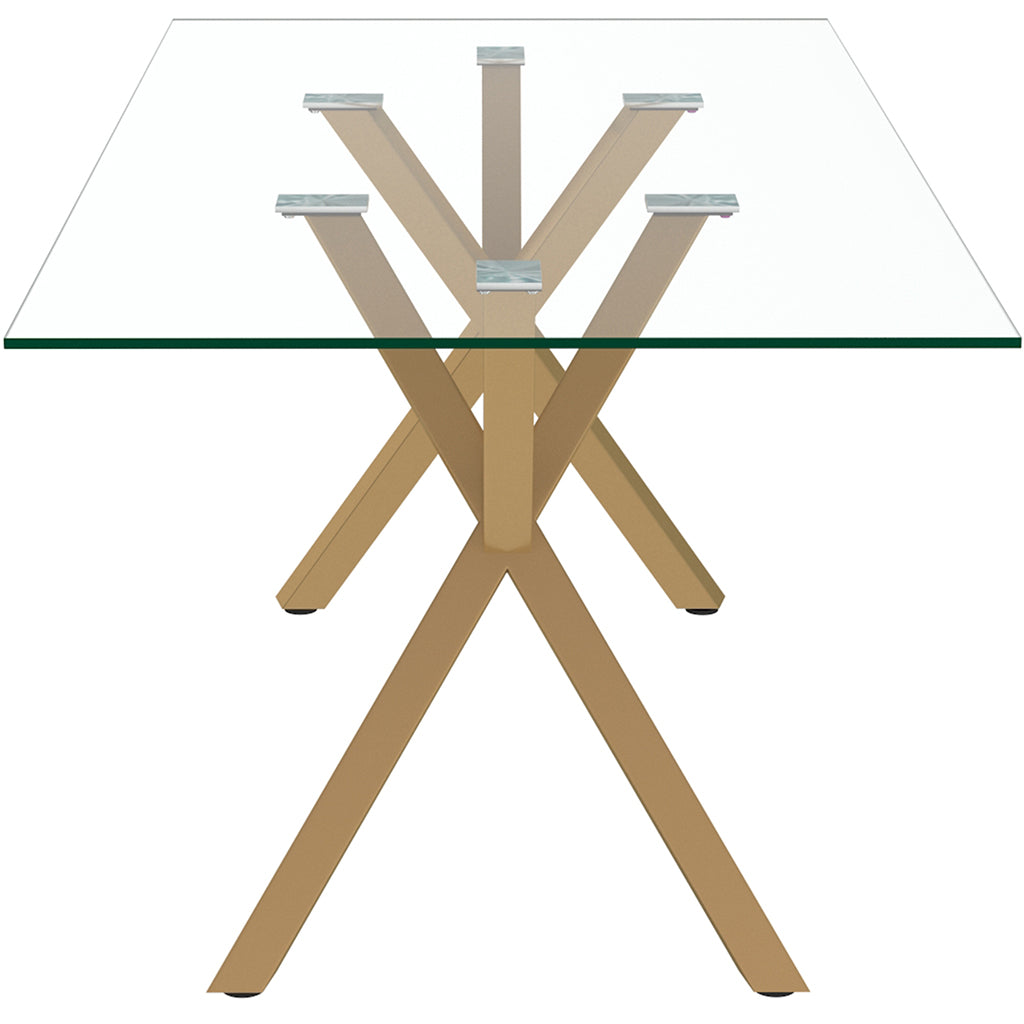 Stark | Glass Dining Table With Gold Base, Modern, 6 Seater, 201-535GL