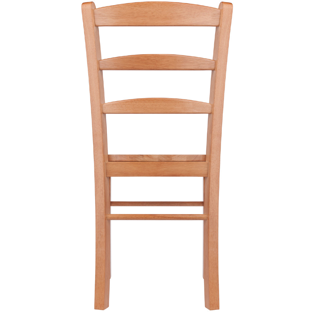 Solid oak wood dining chairs with a classic ladder-back design and light oak finish, set of 2