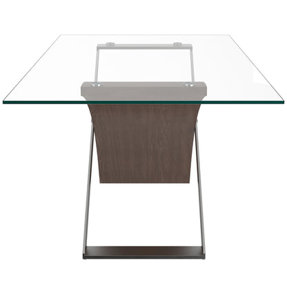 Veneta | Wood Base Glass Top Dining Table Modern, 6 Seater, 201-931