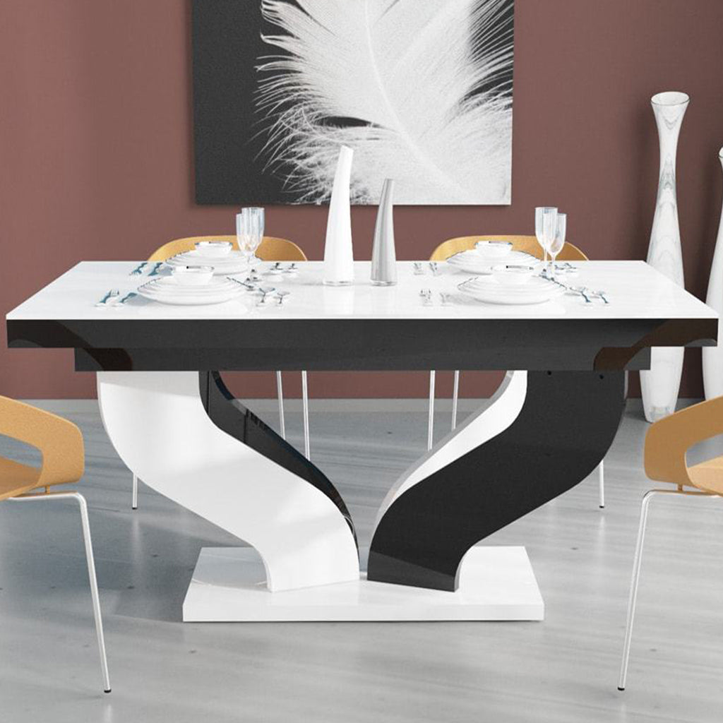 Viva | 100 inch Double Extendable Dining Table, Rectangular, HU0039 Brand: Maxima House Size: 63inW x  35inD x  30inH, Extended: 82- 101inW x  35inD x  30inH, Weight: 258lb Shape: Rectangular, Seating Capacity: Seats 8-10 people, Color: Black & White