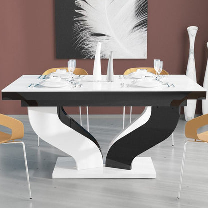 Viva | 100 inch Double Extendable Dining Table, Rectangular, HU0039 Brand: Maxima House Size: 63inW x  35inD x  30inH, Extended: 82- 101inW x  35inD x  30inH, Weight: 258lb Shape: Rectangular, Seating Capacity: Seats 8-10 people, Color: Black & White