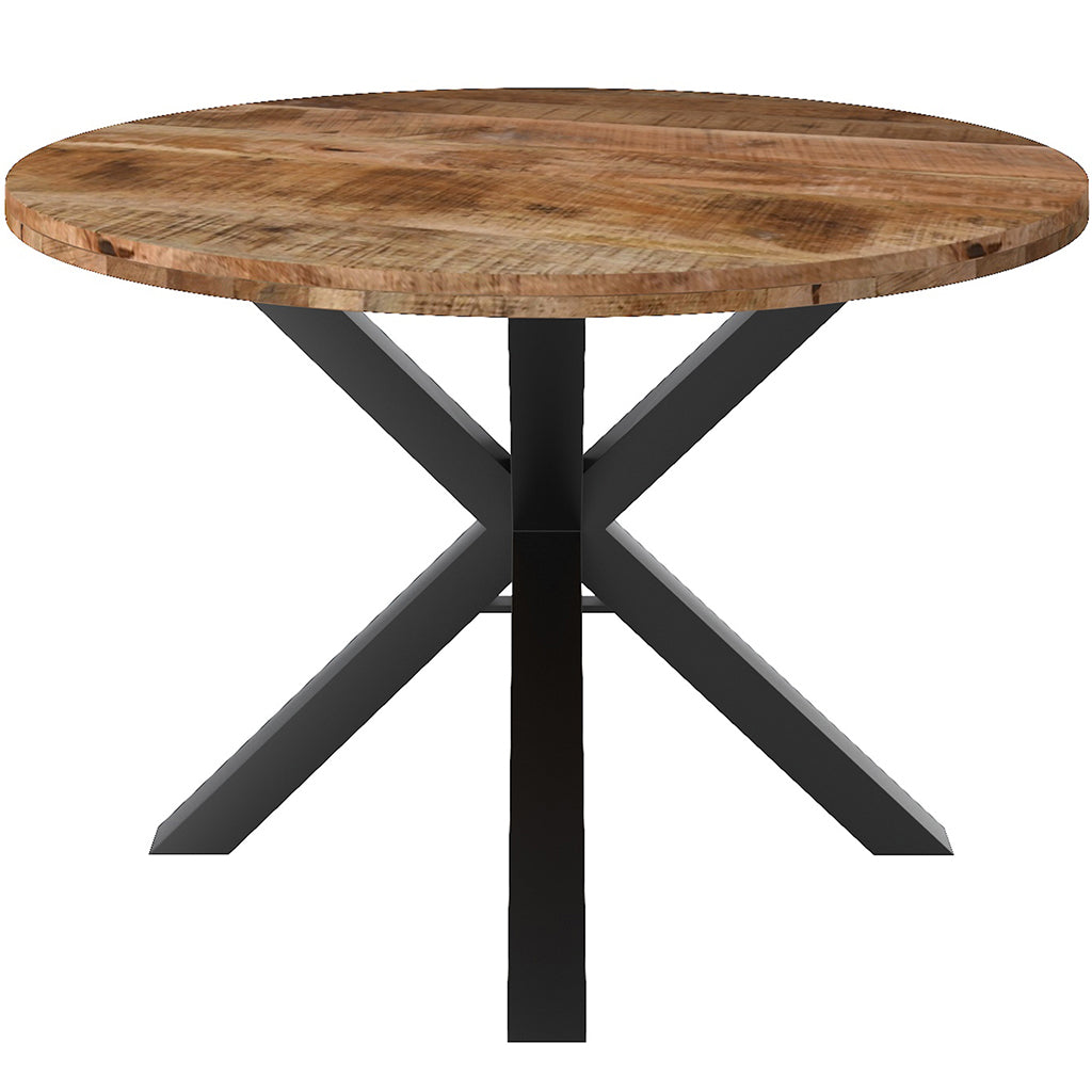 Arhan | Solid Wood Round Dining Table, Mango Top, Iron Base, 4 Seater, 201-580NT