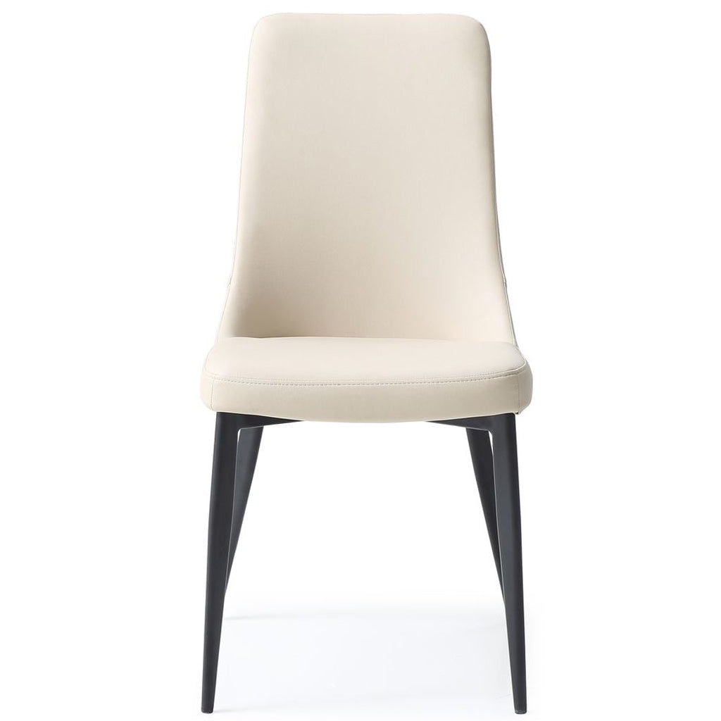 Whiteline Modern Living Luca Dining Chair with taupe faux leather upholstery and black metal legs.