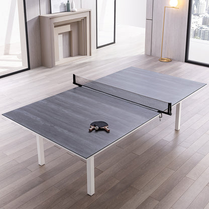 Have fun with our dining and table tennis table! Ping pong set included. Ping pong dining table modern indoor table. Dining table ping pong set included. Brand: Whiteline Modern Living; Size: 108inW x 60inD x 30inH; Weight: 440lb; Shape: Rectangular; Material: Top: Ceramic Glass; Frame and Legs: Metal Seating Capacity: Seats 6-8 people; Color: White, DT1700TT-WHT