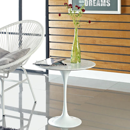 Lippa | Marble Pedestal End Table, White, EEI-280-WHI