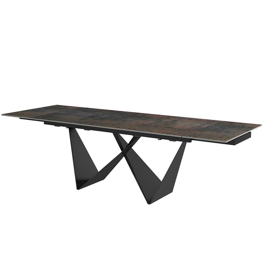 Jack | Luxury Dining Room Table, Matte Black Dining Table, DT1635E-BLK Extendable elegant matte black dining table. Free shipping from warehouse in USA. Brand: Whiteline Modern Living Size: 71/102inW x 35inD x 30inH; Weight: 301lb; Shape: Rectangular Material: Top: Glass & Ceramic; Base: Matte Black Powder Coated Metal Seating Capacity: Seats 6-8 people; Color: Matte Black