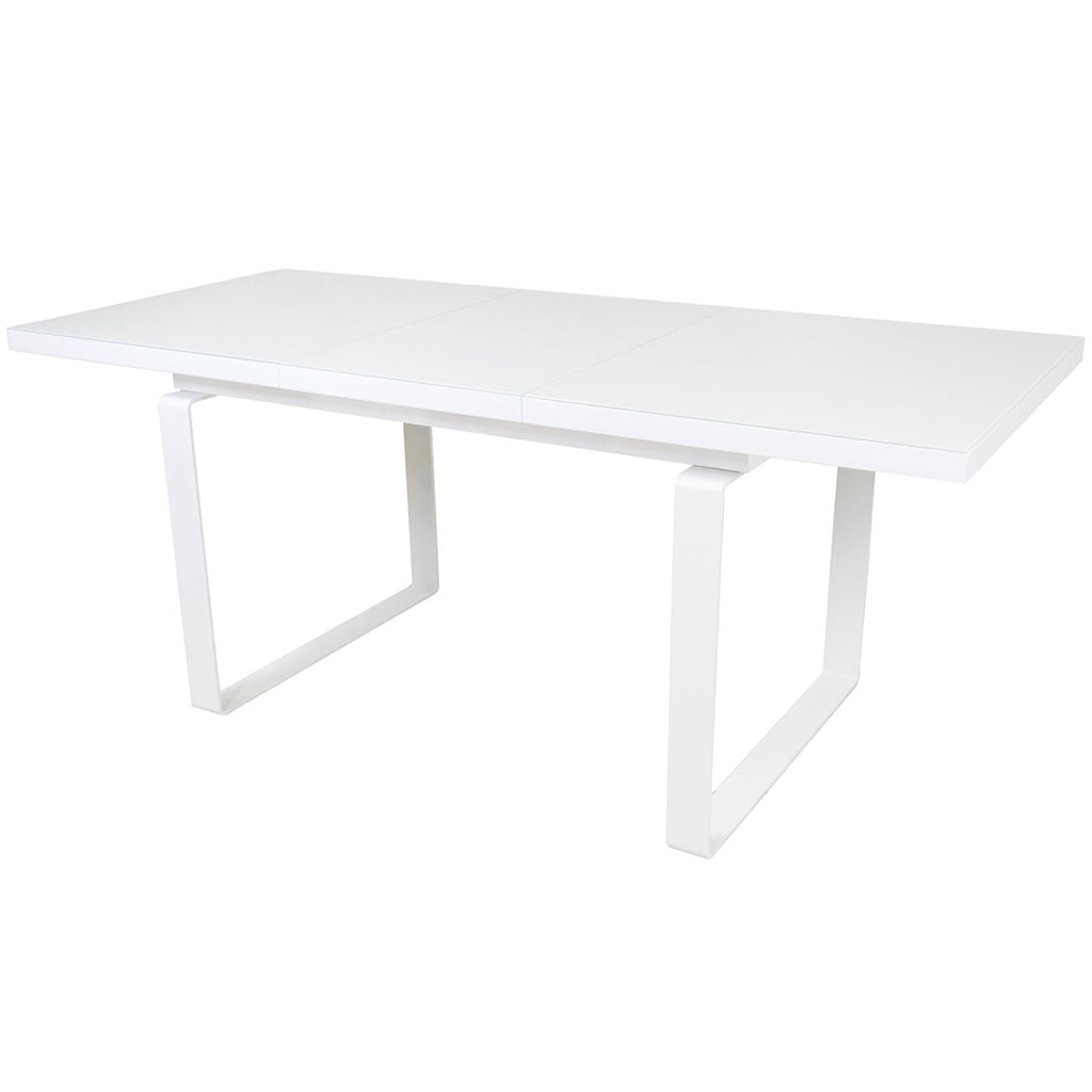 Simple | Dining Room Table With Extension Leaf, White, Metal & Glass, DT0028 Brand: Maxima House Size: 55.1inW x  33.4inD x  29.5inH, Extended: 74.8inW x  33.4inD x  29.5inH, Weight: 187.3lb, Shape: Rectangular, Material: Top: Tempered Glass Frame: Wood, Base: Metal, Seating Capacity: Seats 4-6 people, Color: White