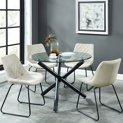 Suzette | 40" Glass Round Table, Black Metal Base, 4 Seater, 201-476-40