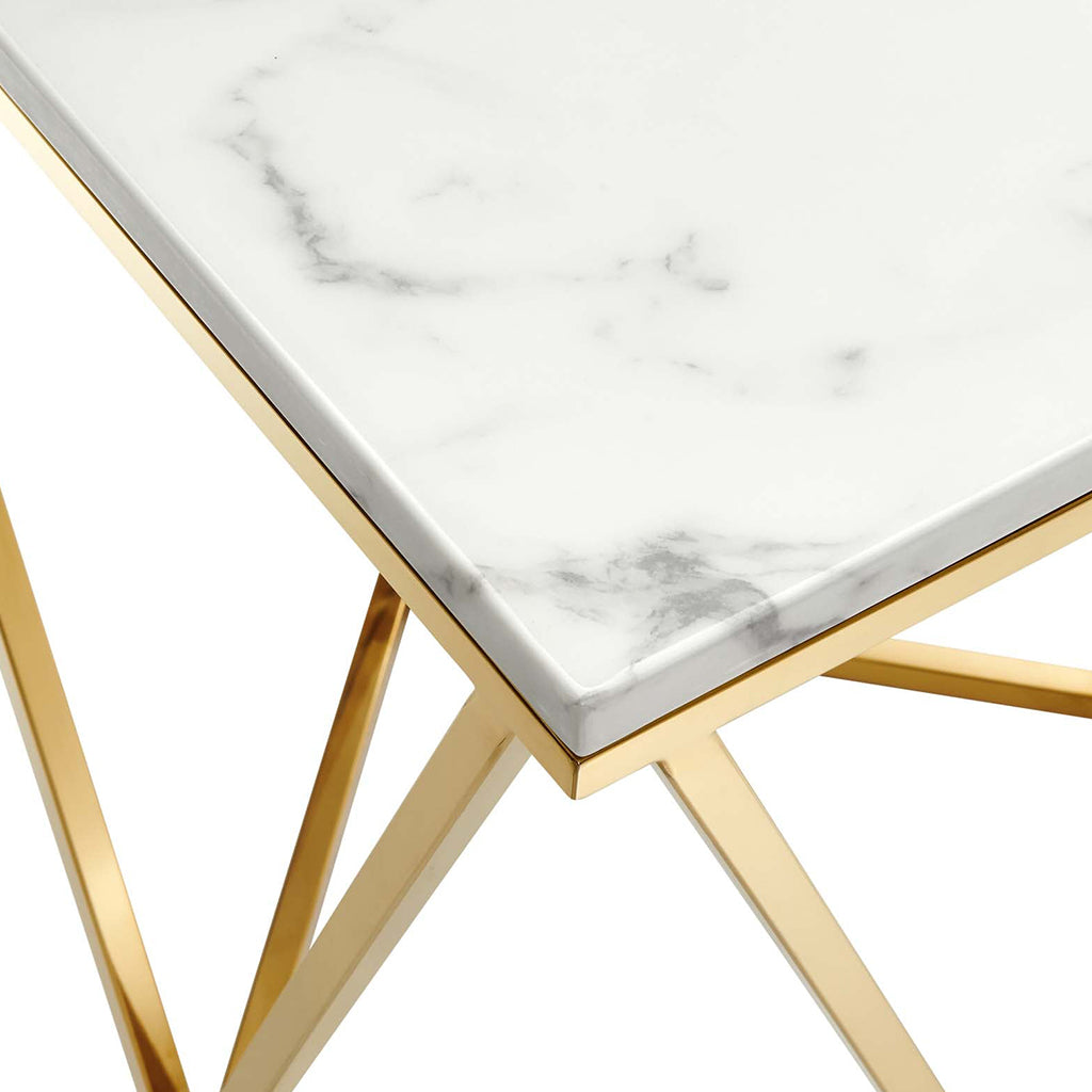 Vertex | 18" Marble Gold End Table, Stainless Steel Base, EEI-4206-GLD-WHI