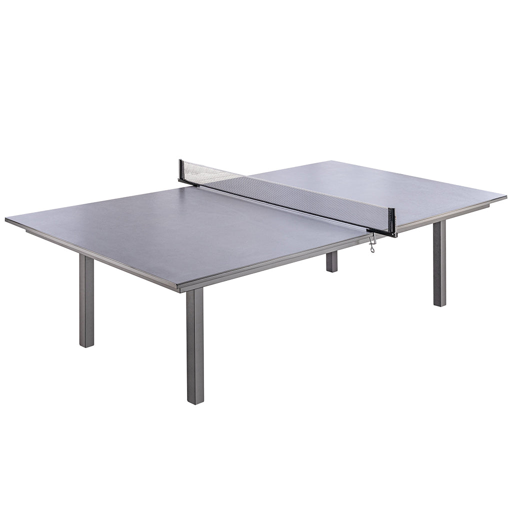 Convertible Ping Pong Dining Table, Gaming Table, Ping Pong Set Included, DT1700TT-DGRYDining table ping pong set included. Brand: Whiteline Modern Living; Size: 108inW x 60inD x 30inH; Weight: 440lb; Shape: Rectangular; Material: Top: Ceramic Glass; Frame and Legs: Metal Seating Capacity: Seats 6-8 people; Color: Dark Grey