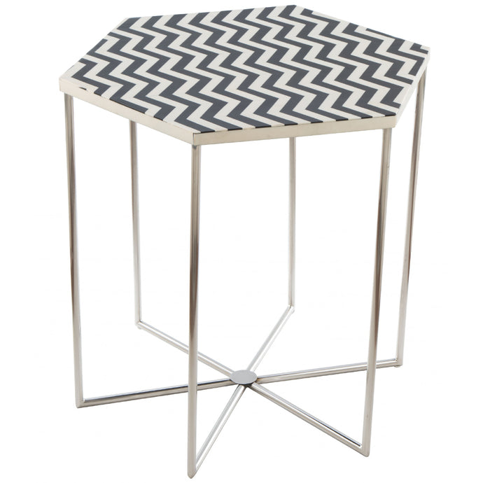 Forma | Black and White Metal End Table, Octagonal, Stainless Steel, 394588