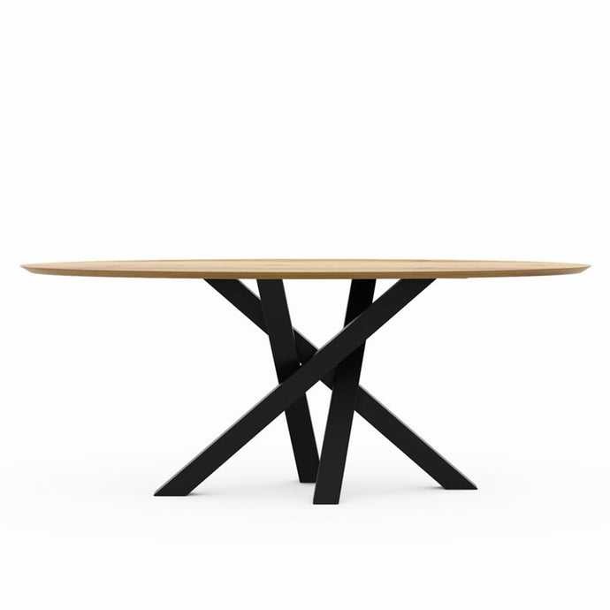 Alisa | Modern Oval Dining Table For 6, Wooden Top, Steel Legs, DT0042 Brand: Maxima House Size:  78.7inW x  39.3inD x  29.5inH, Weight: 163lb Shape: Oval, Material: Top: MDF & Oak Veneer, Base: Varnish coated steel  Seating Capacity: Seats 4-6 people, Color: Top: Natural Light Wood, Legs: Black