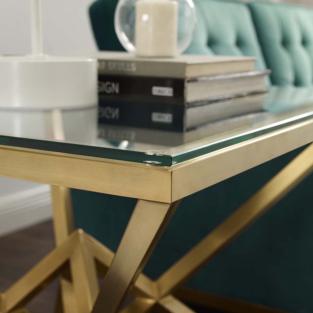 Point | Square Gold Base Glass Top End Table, EEI-3611-GLD