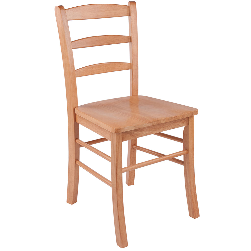 Solid oak wood dining chairs with a classic ladder-back design and light oak finish, set of 2