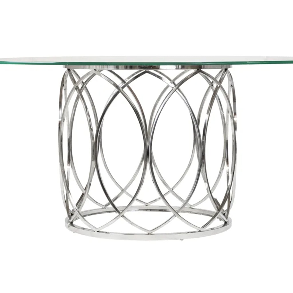 Jules | 72" Round Glass Dining Room Table, Polished Steel Base, 8 Seater, KHA-J15