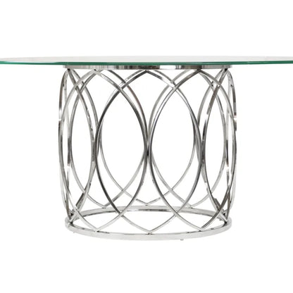 Jules | 72" Round Glass Dining Room Table, Polished Steel Base, 8 Seater, KHA-J15