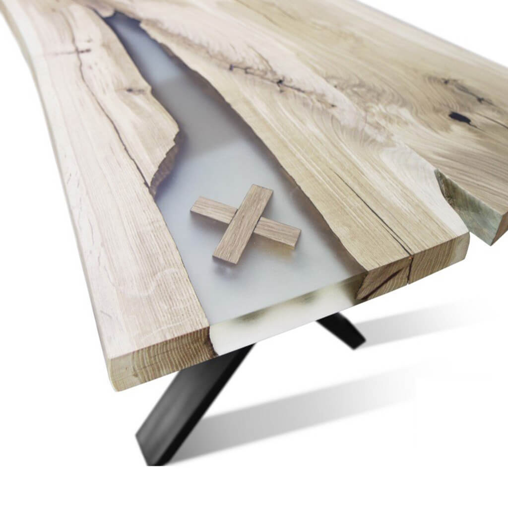 Urban 100 | Rustic Live Edge Table, Solid Oak Top With Polymer Resin, SCANDI084