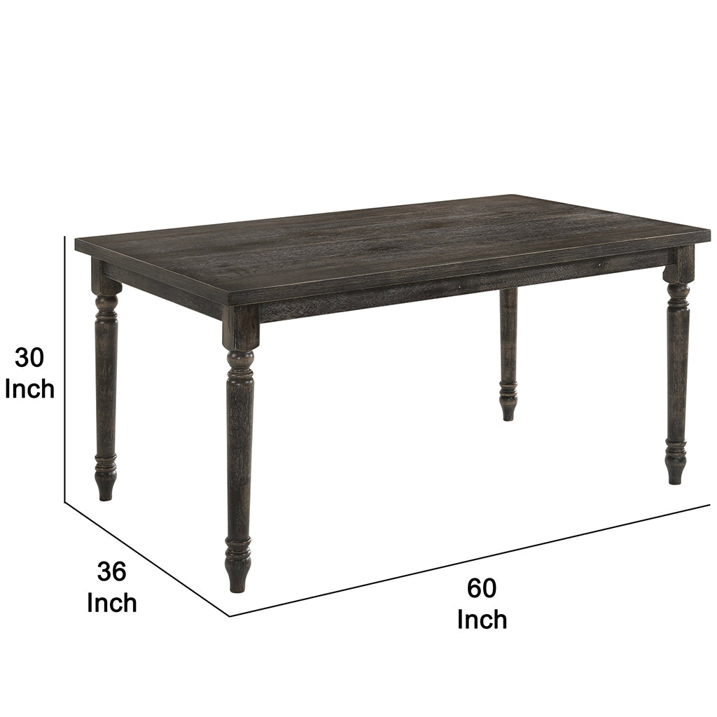 60 inch Farm Table, Rustic Style Wooden Dining Table, Rectangular, Gray, BM214963 Brand: Benzara; Size: 60inW x 36inD x 30inH Weight: 73lb; Shape: Rectangular; Material: Wood Chemicals: Formaldehyde; Seating Capacity: Seats 4-6 people; Color: Gray