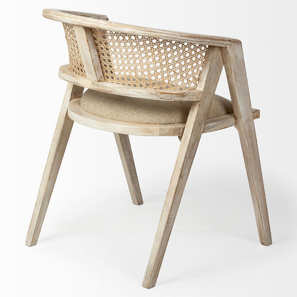 Blonde Linen Seat Dining Chair, Mango Wood Frame