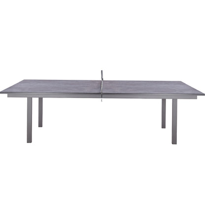 Convertible Ping Pong Dining Table, Gaming Table, Ping Pong Set Included, DT1700TT-DGRYDining table ping pong set included. Brand: Whiteline Modern Living; Size: 108inW x 60inD x 30inH; Weight: 440lb; Shape: Rectangular; Material: Top: Ceramic Glass; Frame and Legs: Metal Seating Capacity: Seats 6-8 people; Color: Dark Grey