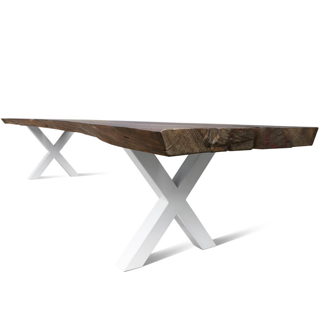 Ligram | Narrow Live Edge Dining Table, Solid Oak Wood, Metal Legs, 14 Seater, SCANDI062