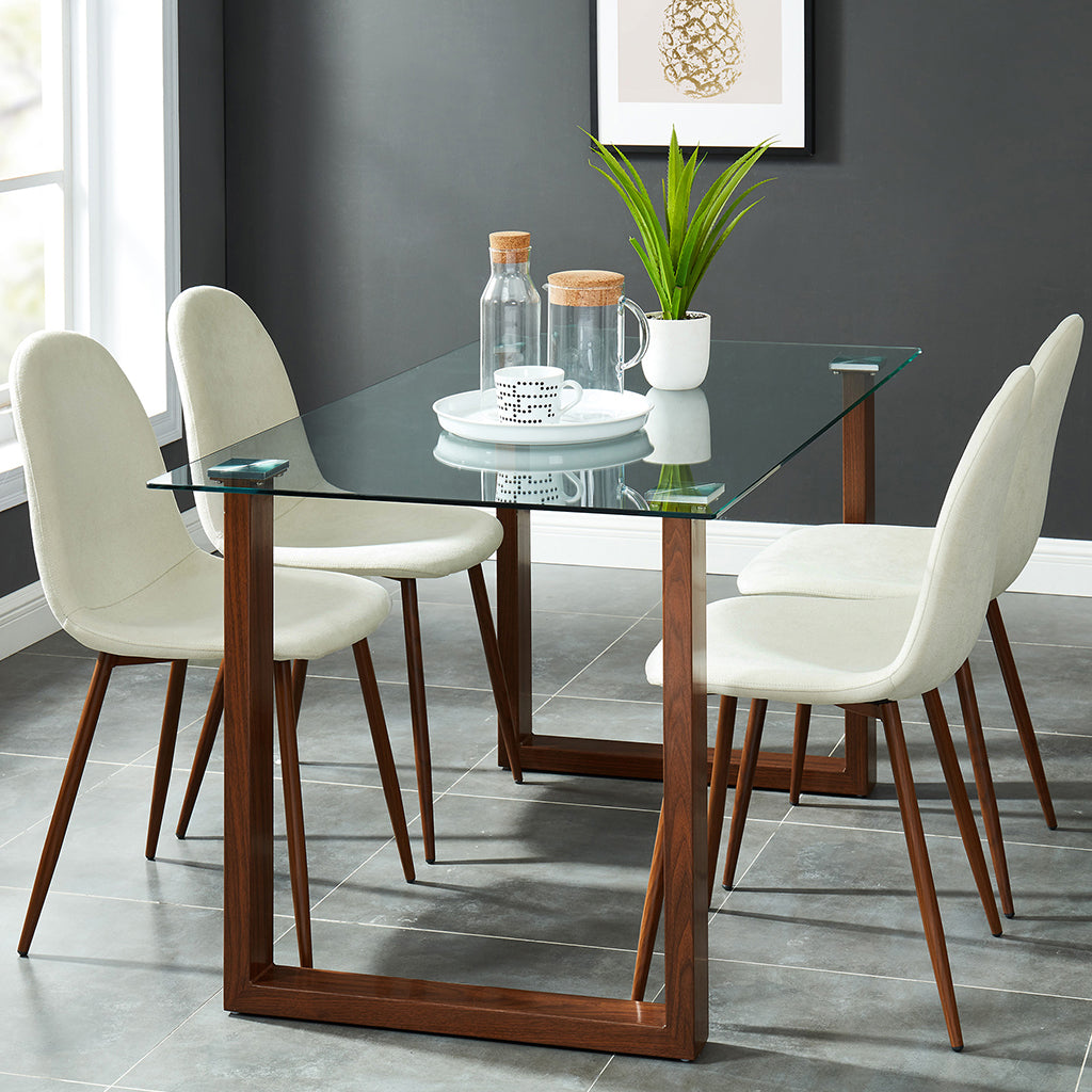 Franco | Contemporary Dining Table Glass, Metal Legs, Walnut Finish, 201-454WAL