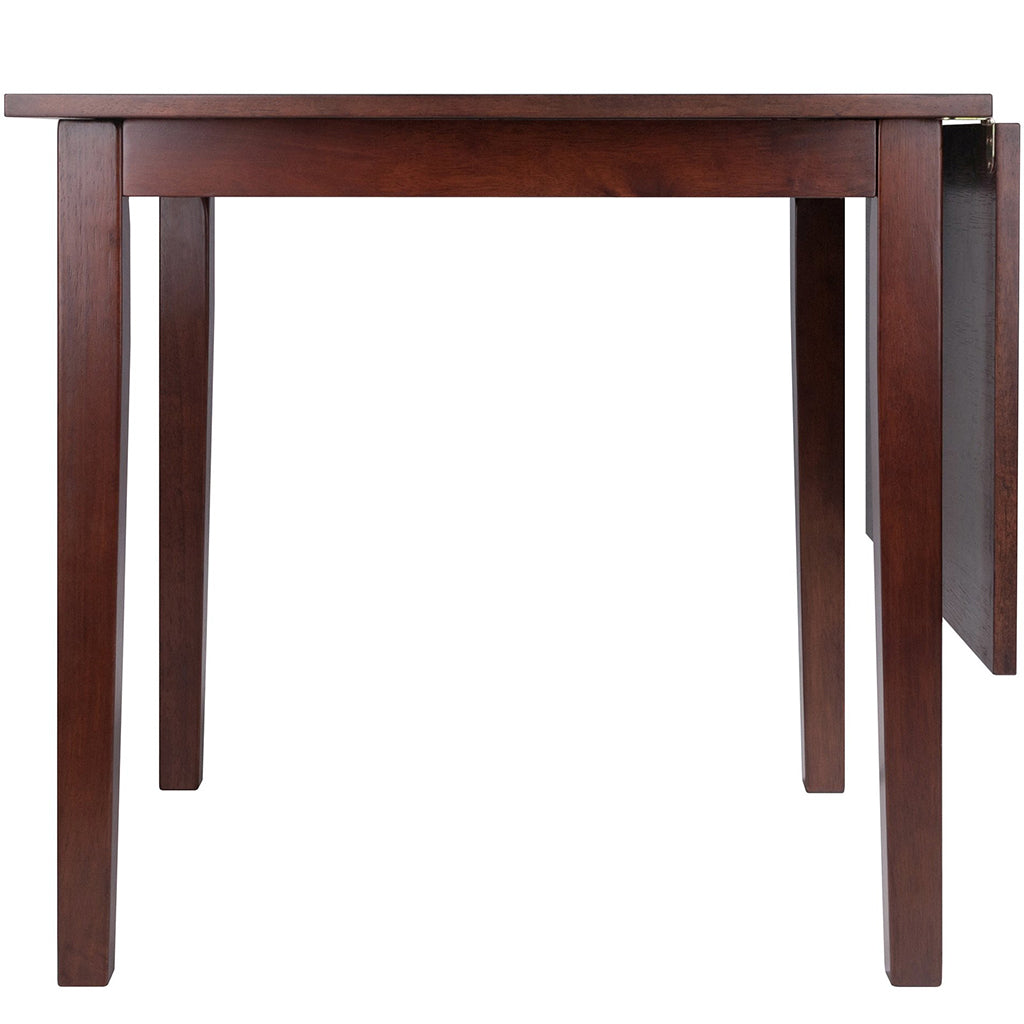 Winsome Perrone Drop Leaf Dining Table, Rectangular, Walnut, 94831 Size: 47.72inW x 30.16inD x 29.13inH; Weight: 52lb; Shape: Rectangular Material: Walnut; Seating Capacity: Seats 4-6 people; Color: Dark wood color