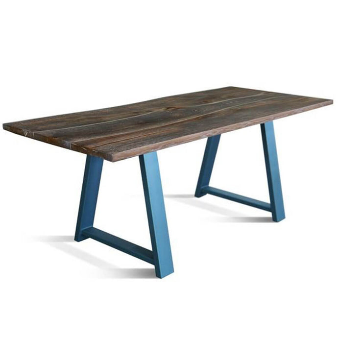 Natural-AZ | Blue Wood Dining Table, Live Edge Shape, Solid Oak Wood, Metal Legs, 8 Seater, SCANDI075