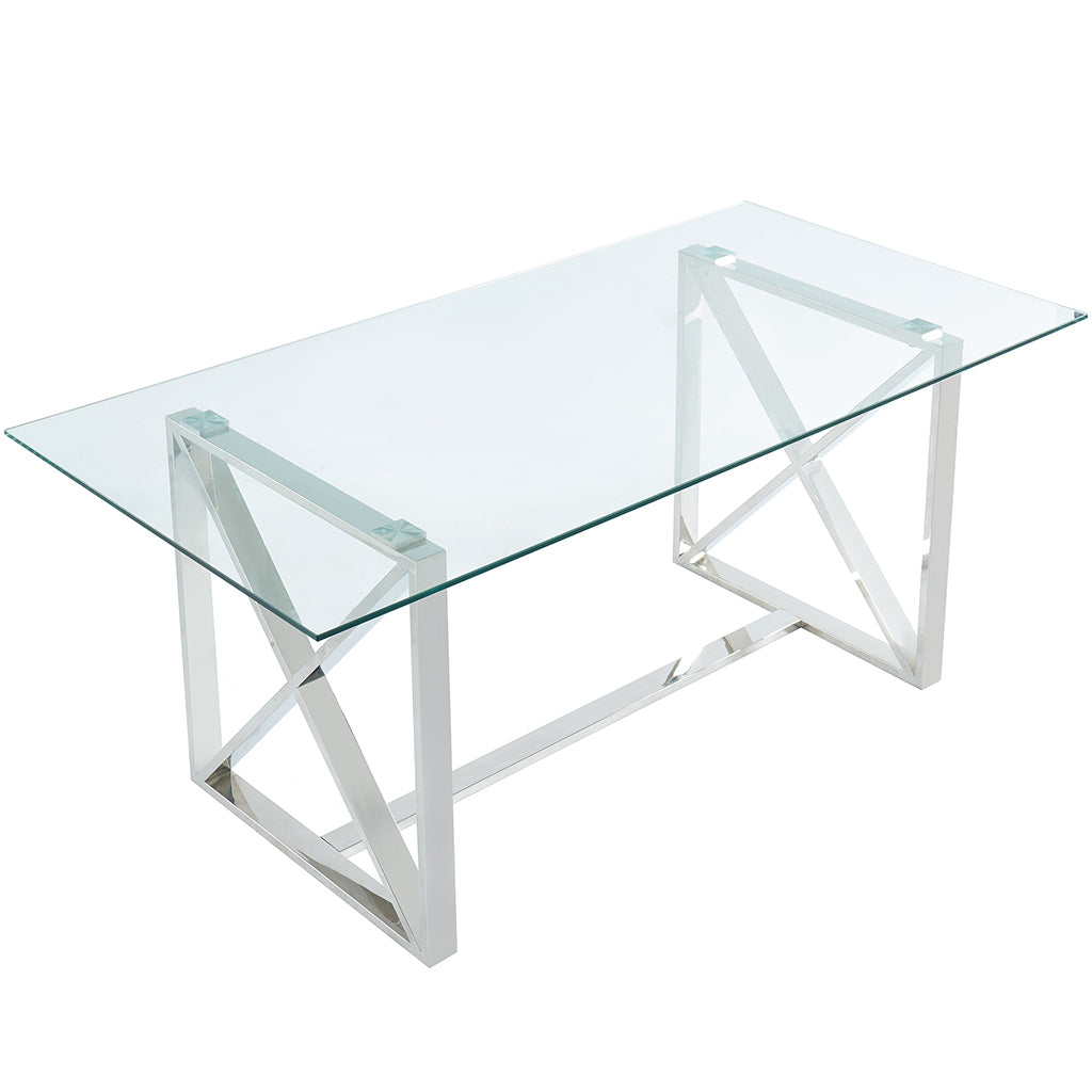 Lorenzo | Luxury Modern Glass Dining Table, Stainless Steel Base, 4 Seater, 201-521CH