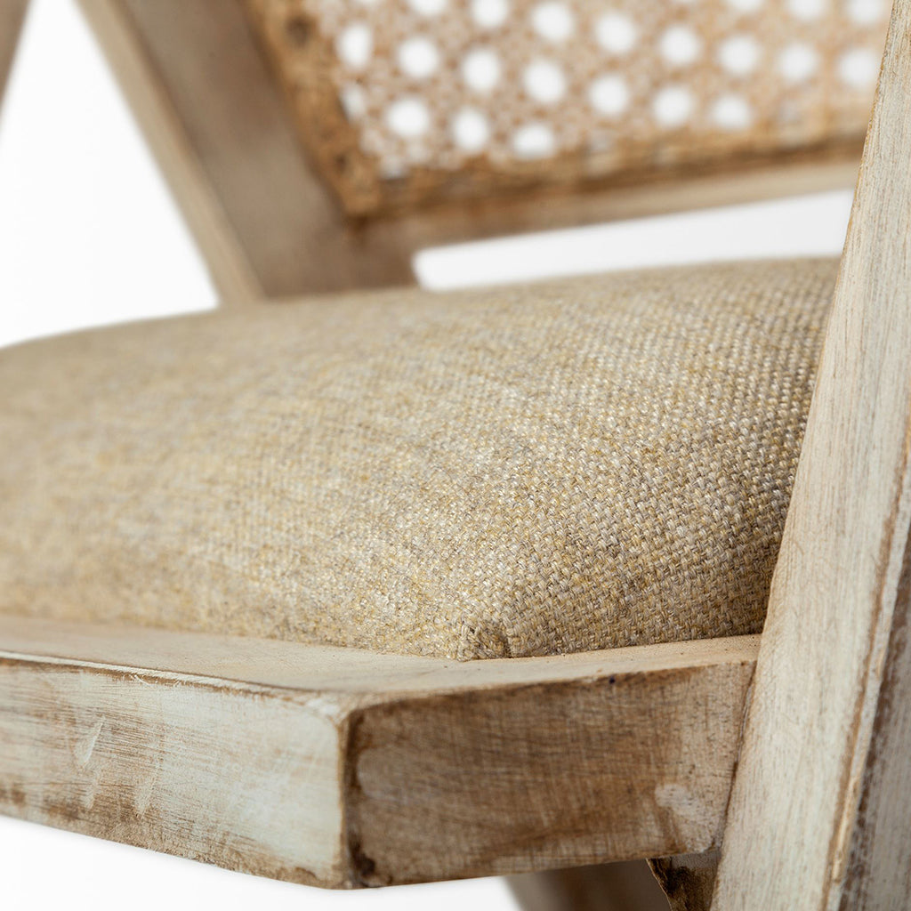 Blonde Linen Seat Dining Chair, Mango Wood Frame