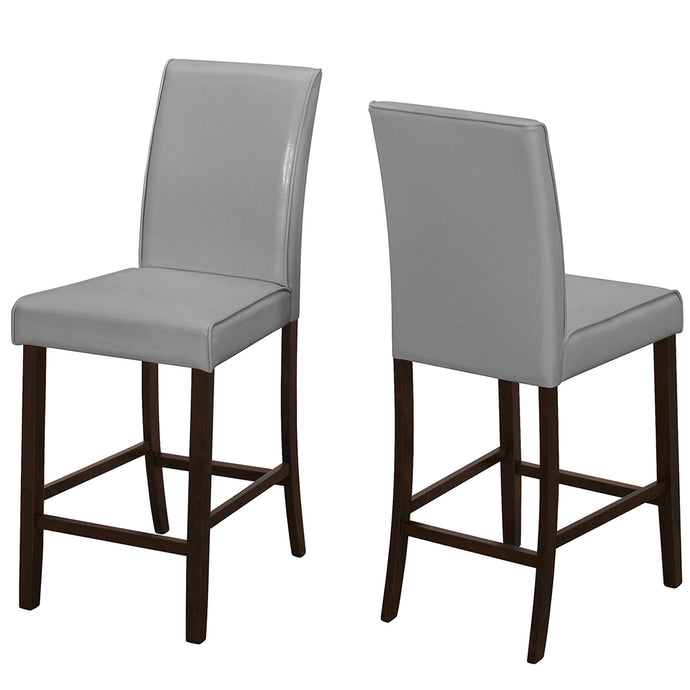 Set of 2 Dining Chairs, Gray Faux Leather, Wood & MDF Frame