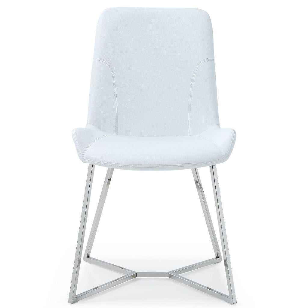 Aileen | Dining Chair, Set of 2, White, Faux Leather, Stainless Steel Base, DC1480-WHT Brand: Whiteline Modern Living Size: 24inW x 20inD x 34inH, Seat Height:  18in/ 46cm Weight: 14lb, Material: Faux leather & polished stainless steel base Color: White, Legs: Grey, Assembly Required: No, Weather Resistant: No