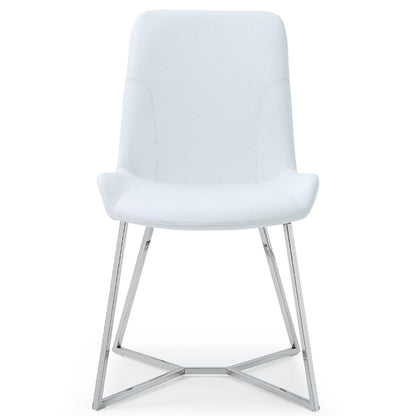 Aileen | Dining Chair, Set of 2, White, Faux Leather, Stainless Steel Base, DC1480-WHT Brand: Whiteline Modern Living Size: 24inW x 20inD x 34inH, Seat Height:  18in/ 46cm Weight: 14lb, Material: Faux leather & polished stainless steel base Color: White, Legs: Grey, Assembly Required: No, Weather Resistant: No