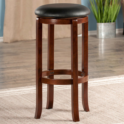 Black Cushioned PVC Seat, Wooden Bar Stool