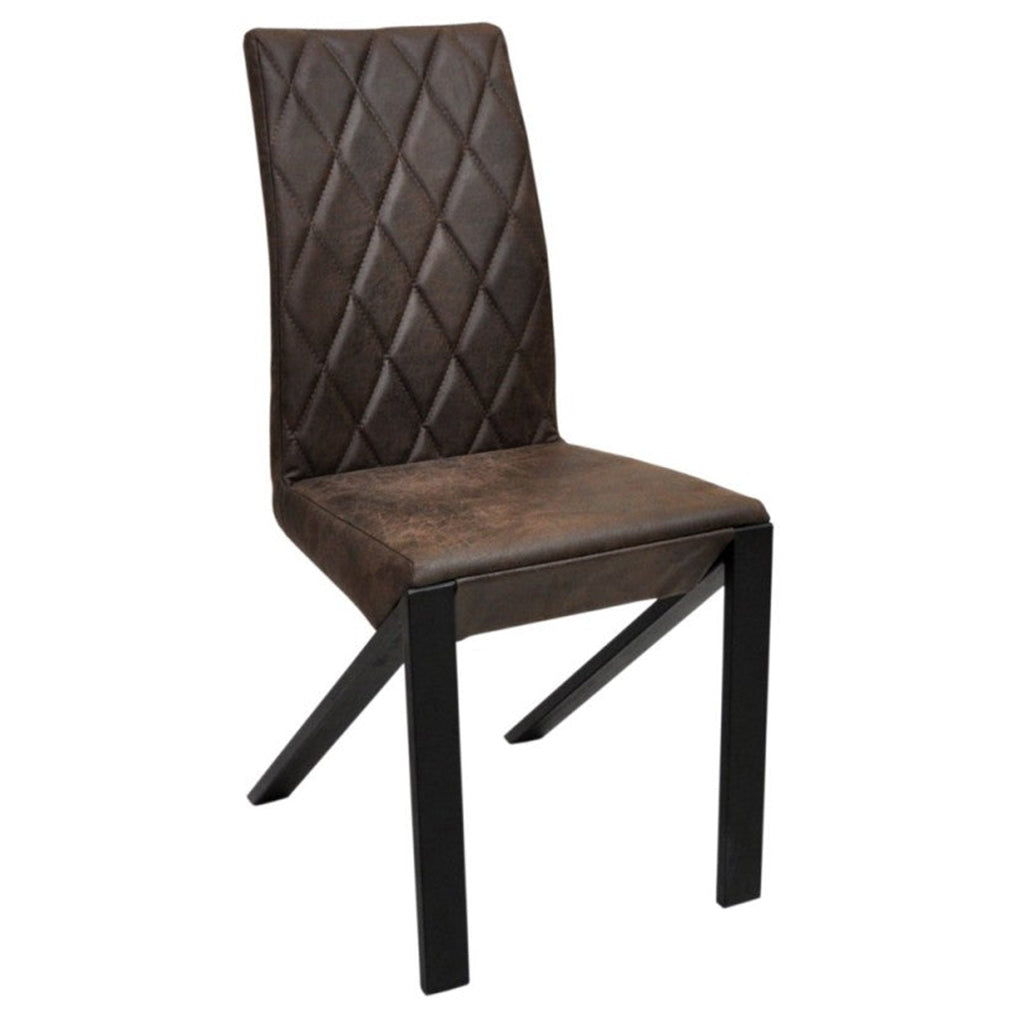 Leather lounge chairs with foam-padded seats and uniquely shaped metal legs