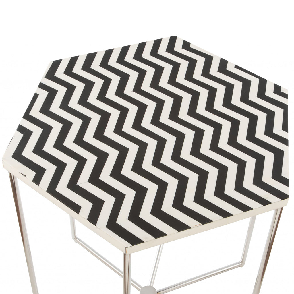 Forma | Black and White Metal End Table, Octagonal, Stainless Steel, 394588