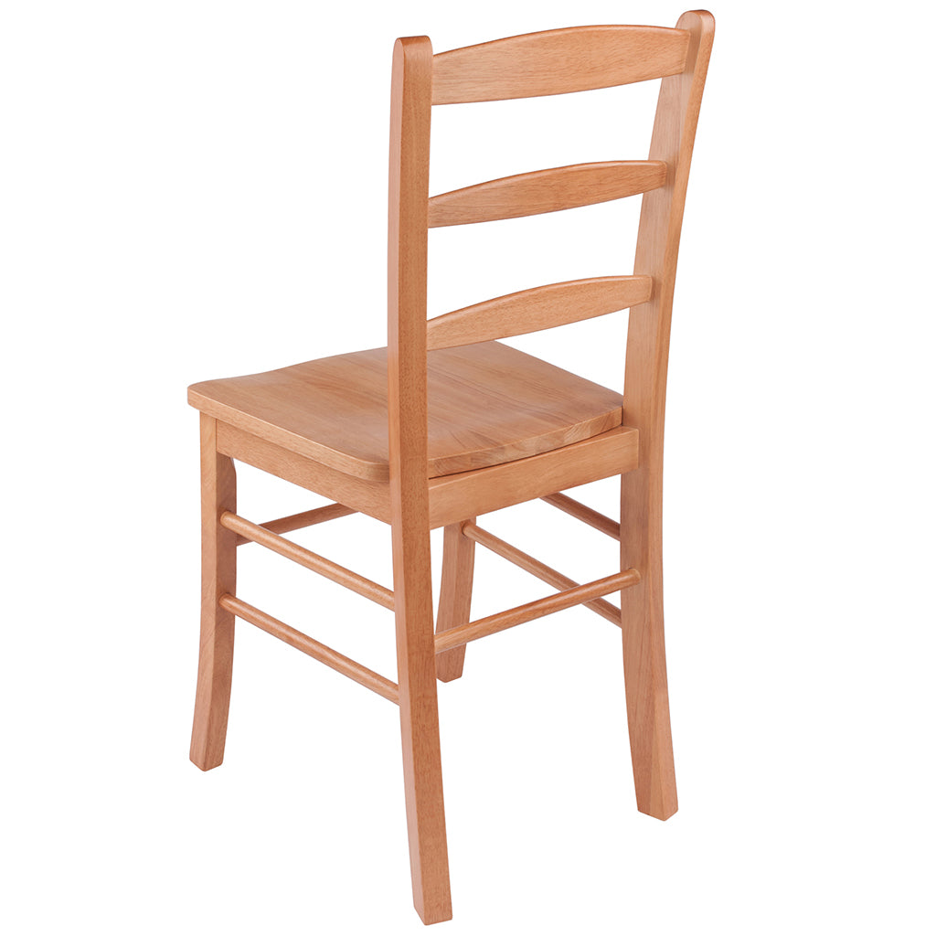 Solid oak wood dining chairs with a classic ladder-back design and light oak finish, set of 2