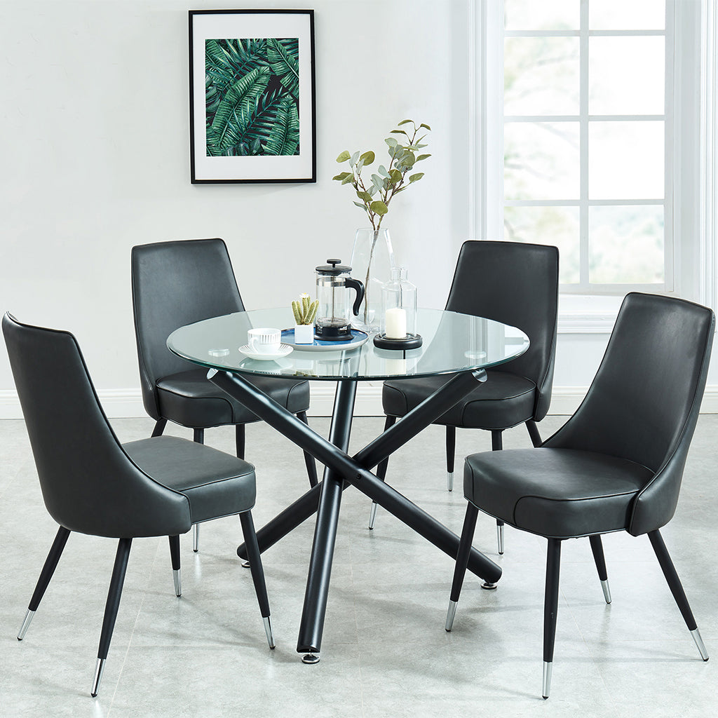 Suzette | 40" Glass Round Table, Black Metal Base, 4 Seater, 201-476-40