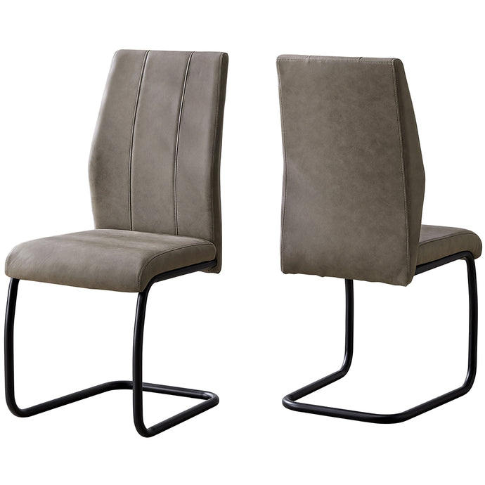Set of 2 Dining Chairs, Taupe Fabric, Black Metal Frame