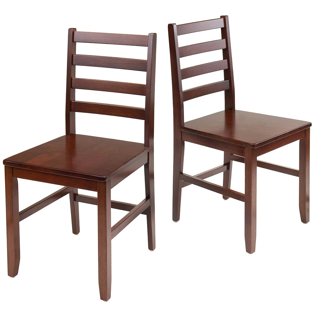 Set of two solid walnut wood ladderback dining chairs with a classic four-slat design and rich walnut finish, ideal for any dining area